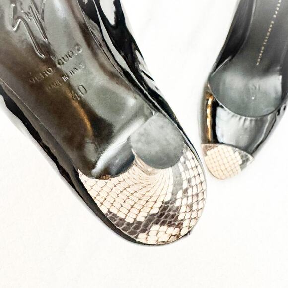 Giuseppe Zanotti Black Patent Leather Heels Snakeskin Round Cap Toe Size  40 - Picture 7 of 8